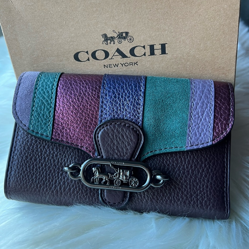 💜NWT💜 Coach Jade Leather Piecing Medium Envelope Wallet Trifold Wallet